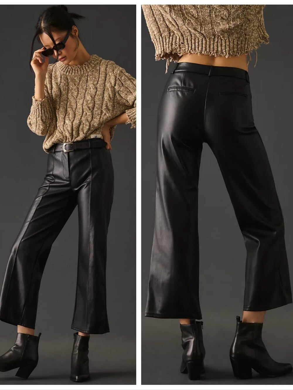 Anthropologie Avec Les Filles Faux Leather Black Trousers Women's Large Grunge